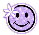 happy face with purple floral pattern and flower decal