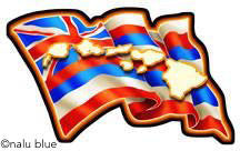 wavy hawaiian flag with hawaiian islands overlay