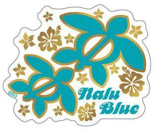 teal and gold honu with flowers