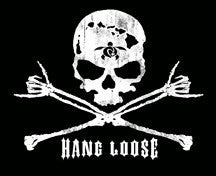 skull with hawaiian islands outline and cross bones with shakas "hang loose" decal