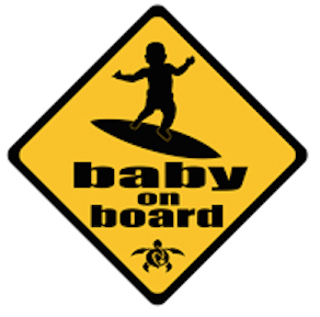baby on surfboard car decal