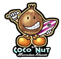 coco da nut coconut character holding surboard