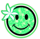 happy face with light green floral pattern and flower decal
