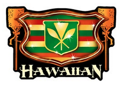 red yellow green Hawaiian flag crest with kahilis decal