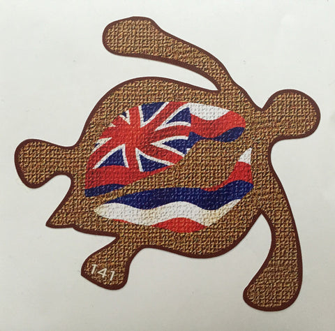 Petroglyph style honu (turtle) with hawaiian flag inset decal