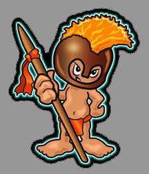 hawaiian warrior boy with spear and helmet