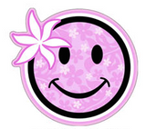 happy face with pink floral pattern and flower decal