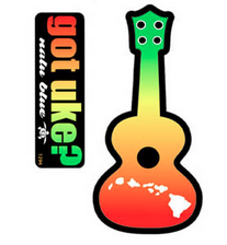 red, yellow, green "got uke?" and ukulele decals